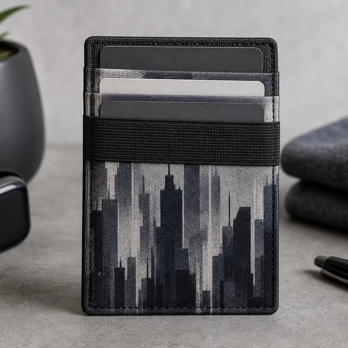 Non-branded elastic wallet style context