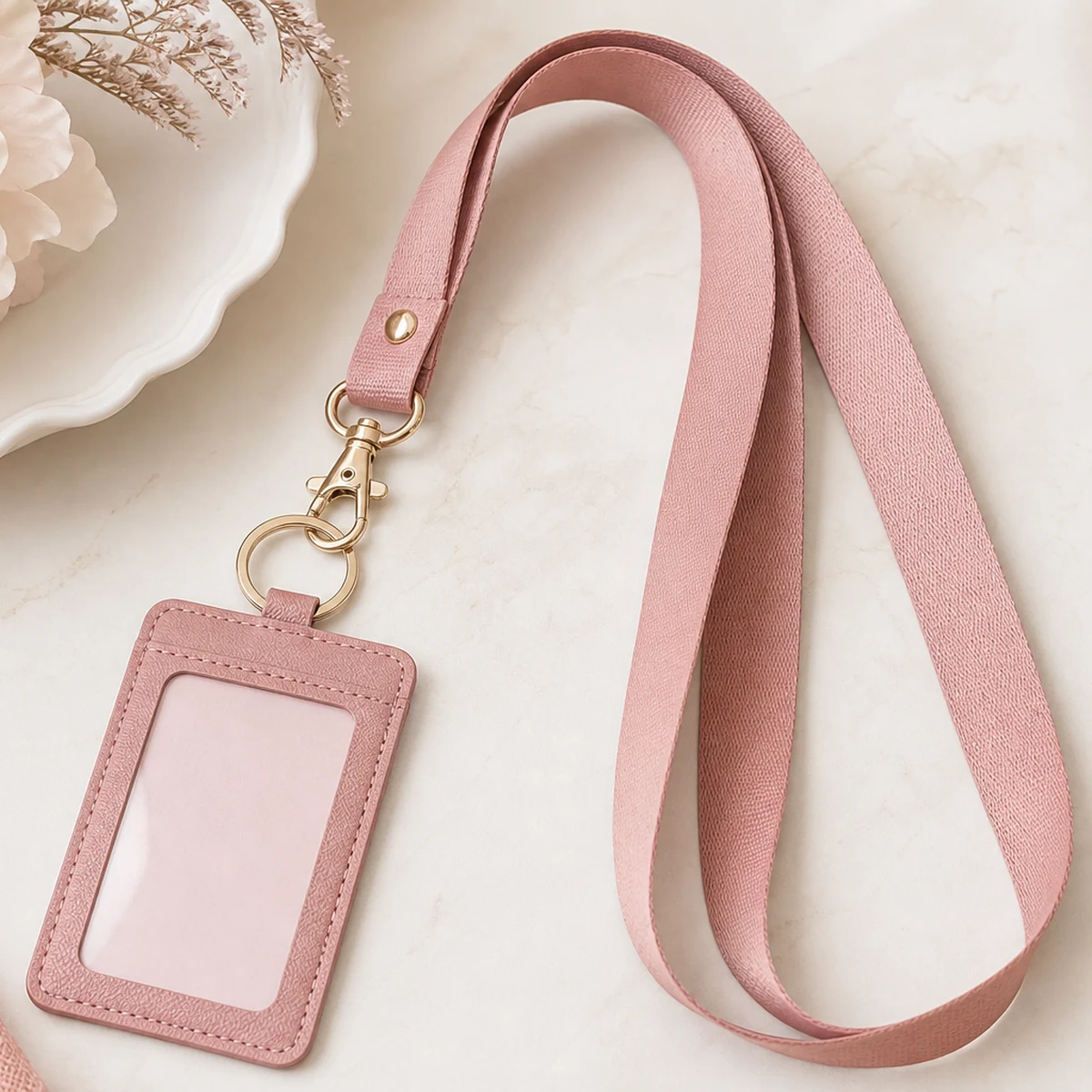 Non-branded rose color lanyard style context