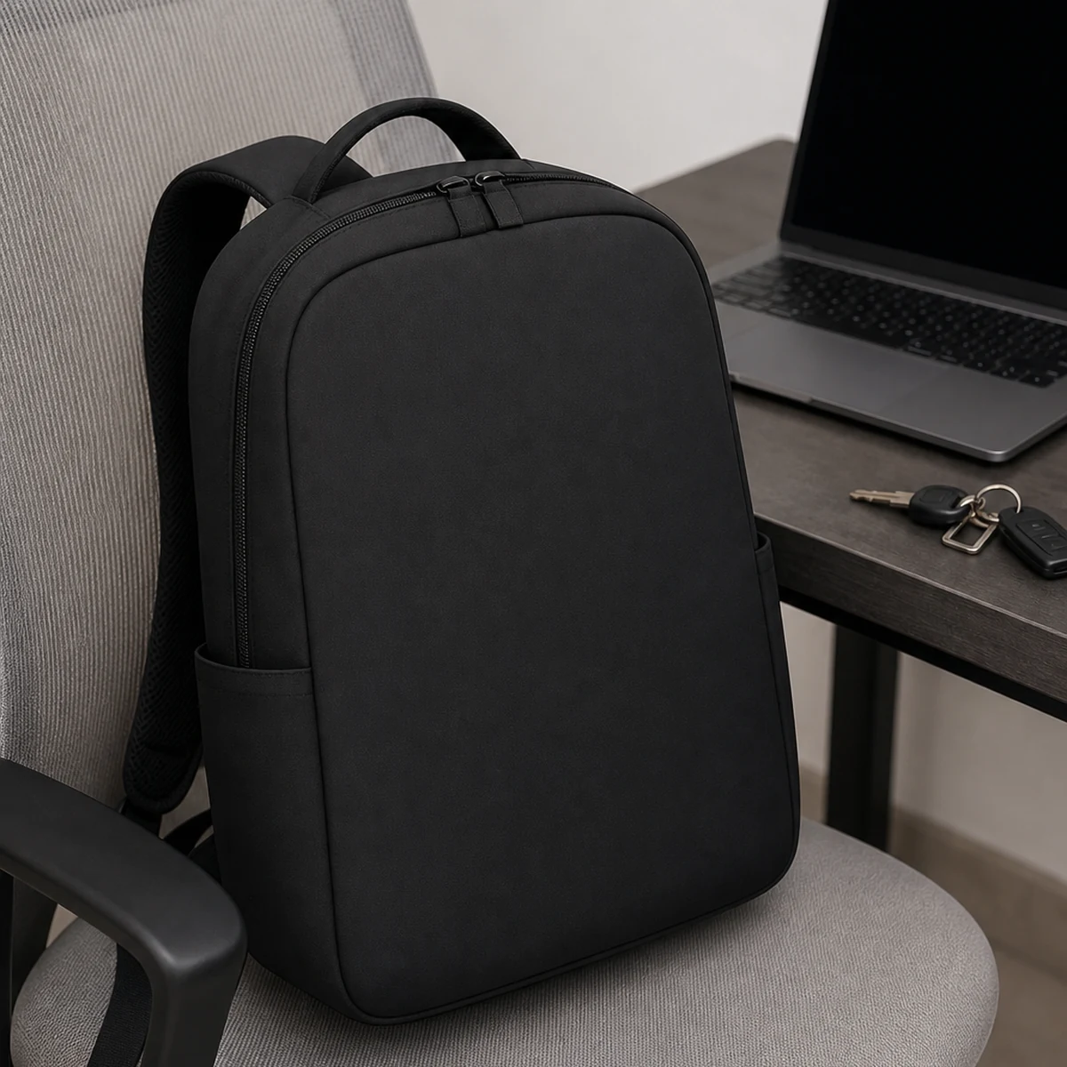 Non-branded bag and accessory organization scene