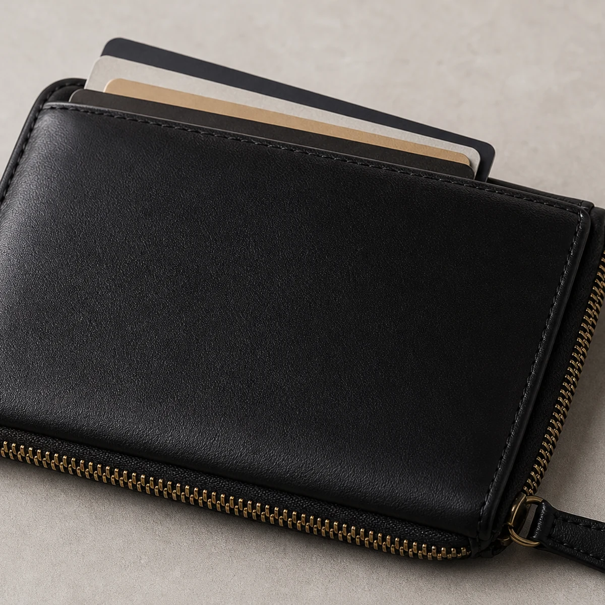 Non-branded black zip wallet context